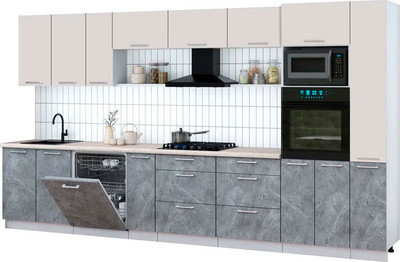 Кухонный гарнитур Интерлиния Мила Gloss 3.8-ПМ1 (керамика/кашемир/травертин серый) - 