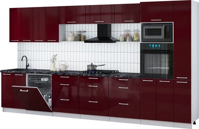 Кухонный гарнитур Интерлиния Мила Gloss 3.9-ПМ1 (бордовый глянец/бордовый глянец/кастилло темный) -