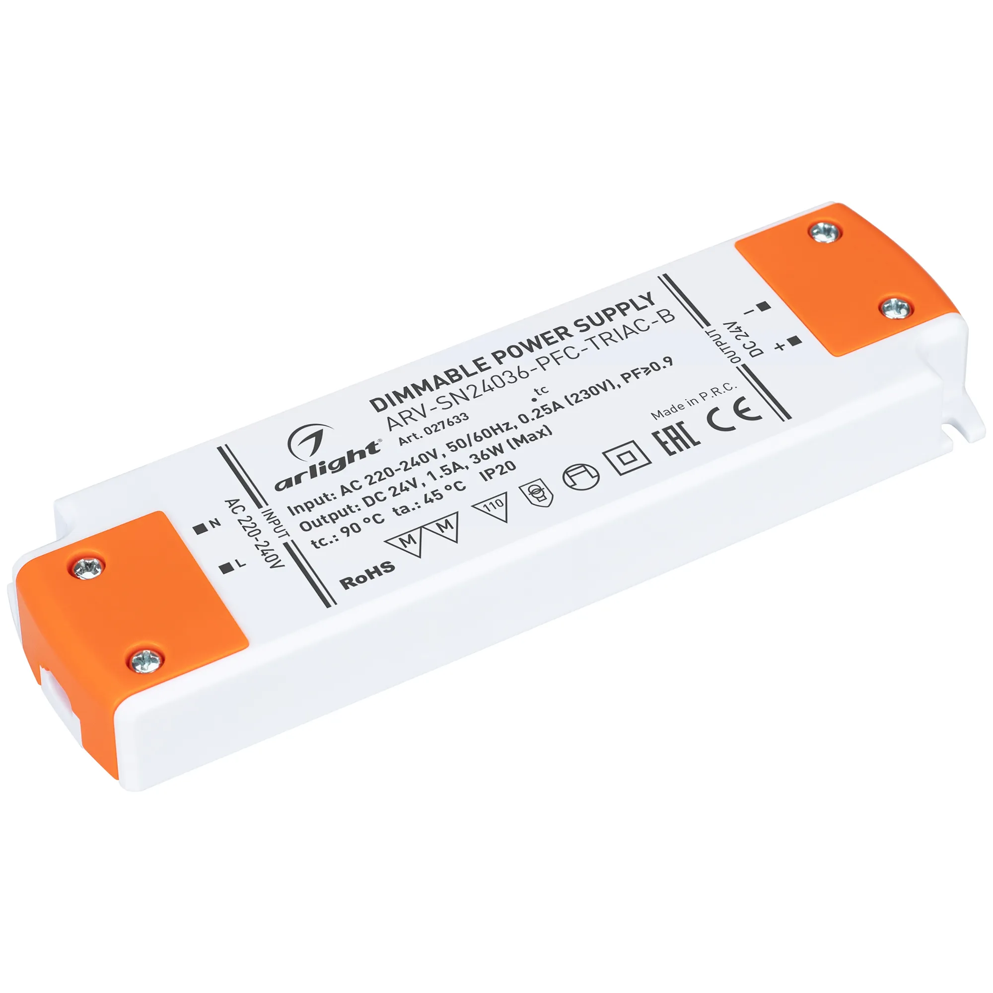 Блок питания для светильника Arlight ARV-SN24036-PFC-TRIAC-B 24V 1.5A 36W / 027633