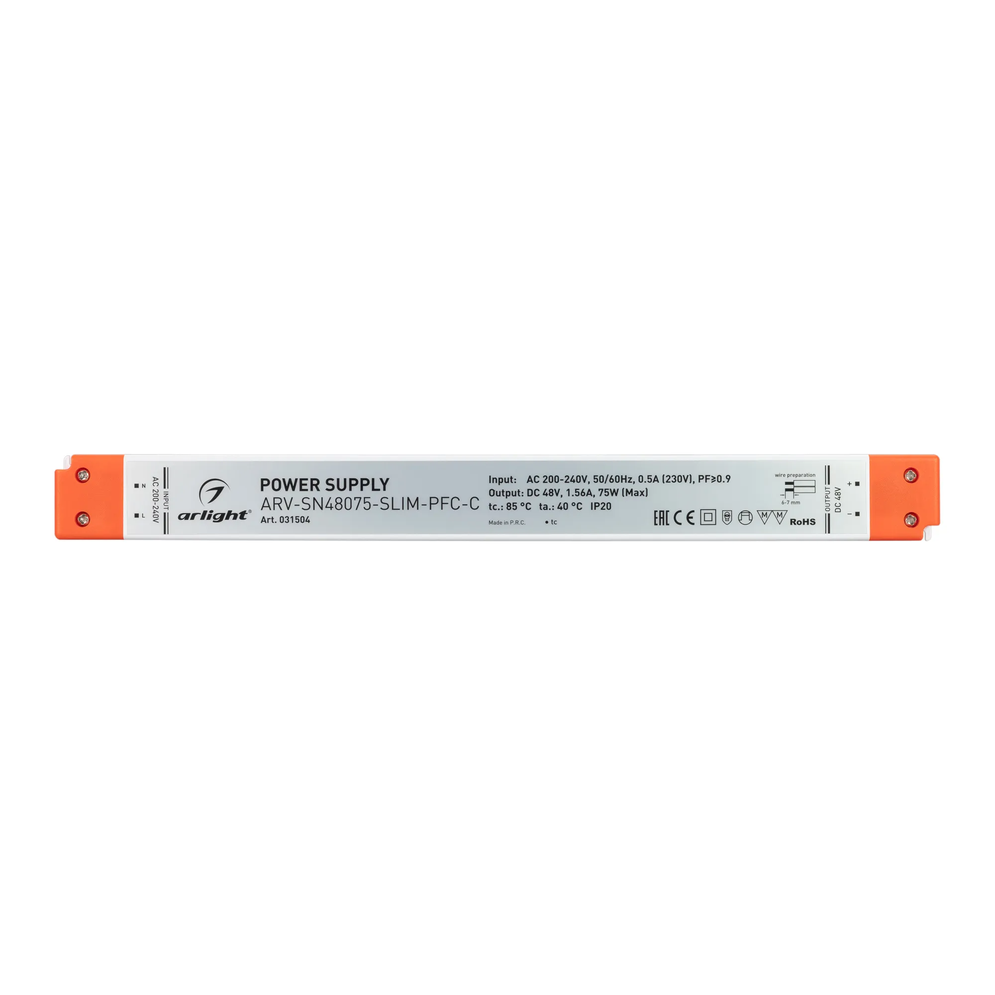 Блок питания для светильника Arlight ARV-SN48075-SLIM-PFC-C 48V 1.56A 75W / 031504 — фото 2