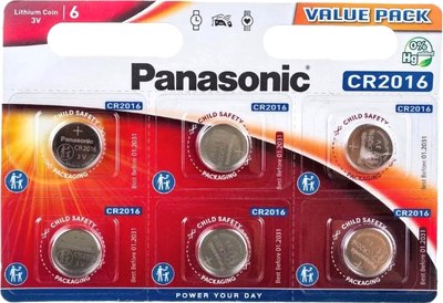 Комплект батареек Panasonic Lithium CR2016 BL6 (CR-2016EL/6BW) - 