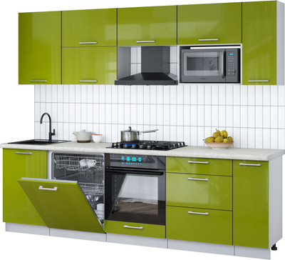 Кухонный гарнитур Интерлиния Мила Gloss 2.6-ПМ2 (яблоко глянец/яблоко глянец/опал светлый) - 