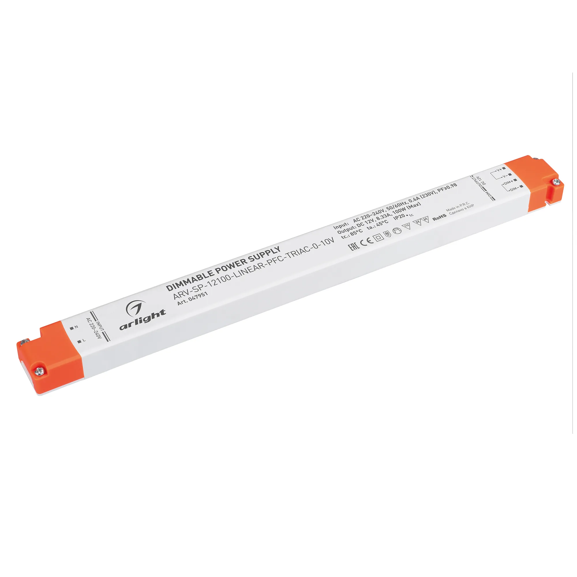 Блок питания для светильника Arlight ARV-SP-12100-LINEAR-PFC-TRIAC-0-10V 12V 8.33A 100W / 047951