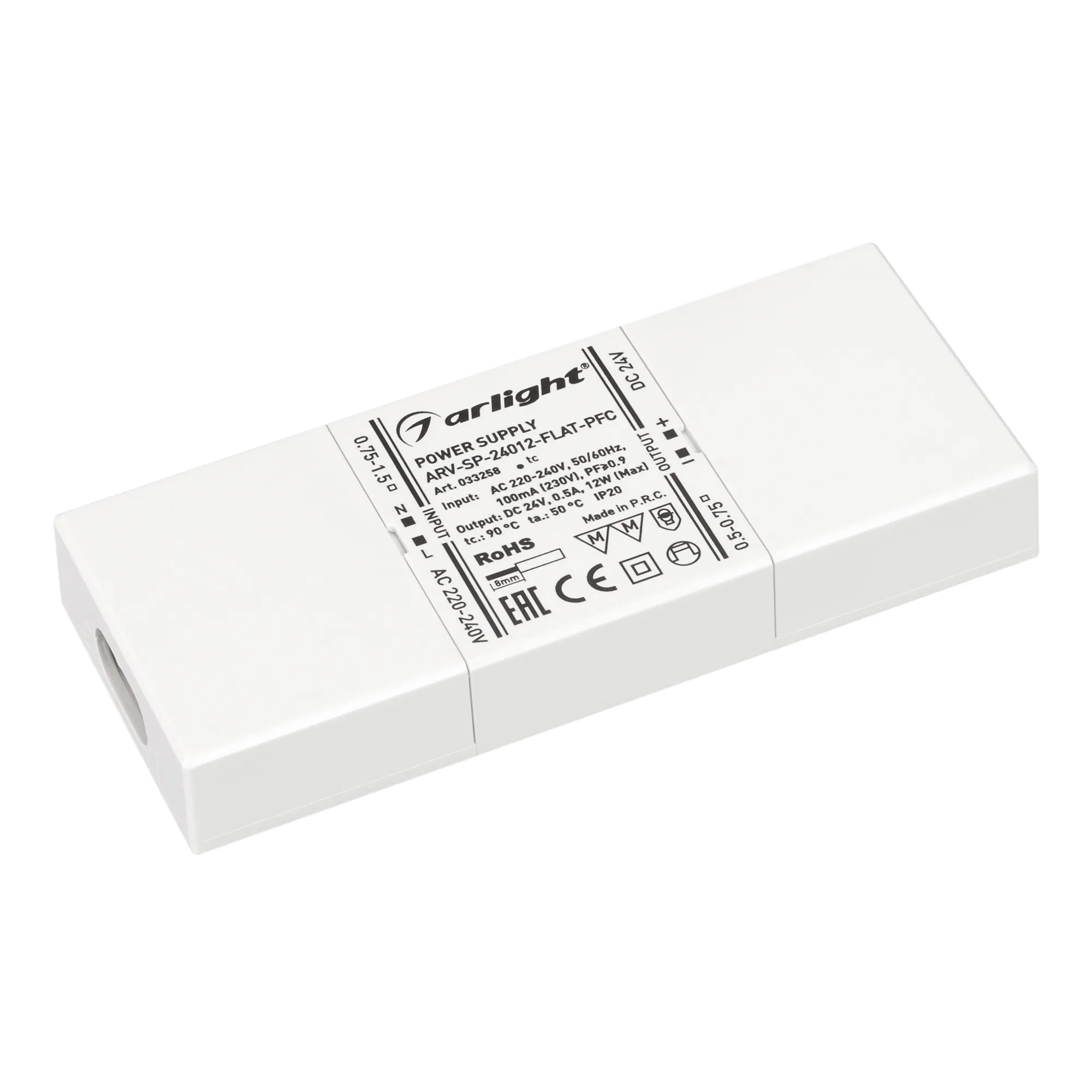 Блок питания для светильника Arlight ARV-SP-24012-FLAT-PFC 24V 0.5A 12W / 033258
