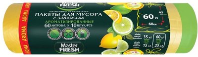 Пакеты для мусора Master Fresh Aroma Lemon 60л (10шт, с завязками) - 