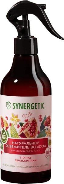 Освежитель воздуха Synergetic Гранат и франжипани. Гипоаллергенный биоразлагаемый (380мл)