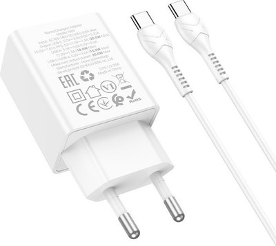 Зарядное устройство сетевое Hoco N69 + кабель Type-C-Type-C (белый) -