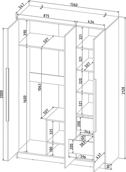 Шкаф Интерлиния Концепт КТ-Ш3 (серебро/дуб золотой)