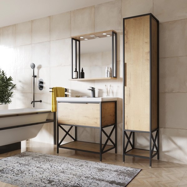 Купить Тумба с умывальником Mixline Бруклин 80 543586 + Luxe Fest 80 / FST80SLWB01 в Минске