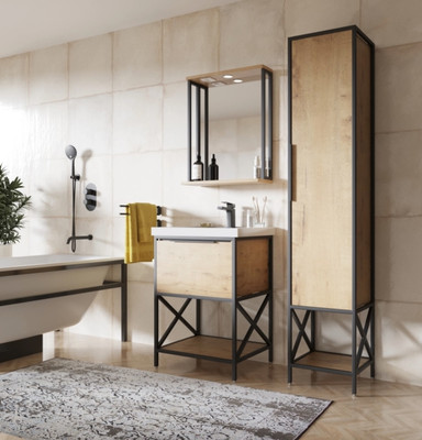 Тумба с умывальником Mixline Бруклин 60 548234 + Luxe Fest 60 / FST60SLWB01 (дуб бунратти) - 