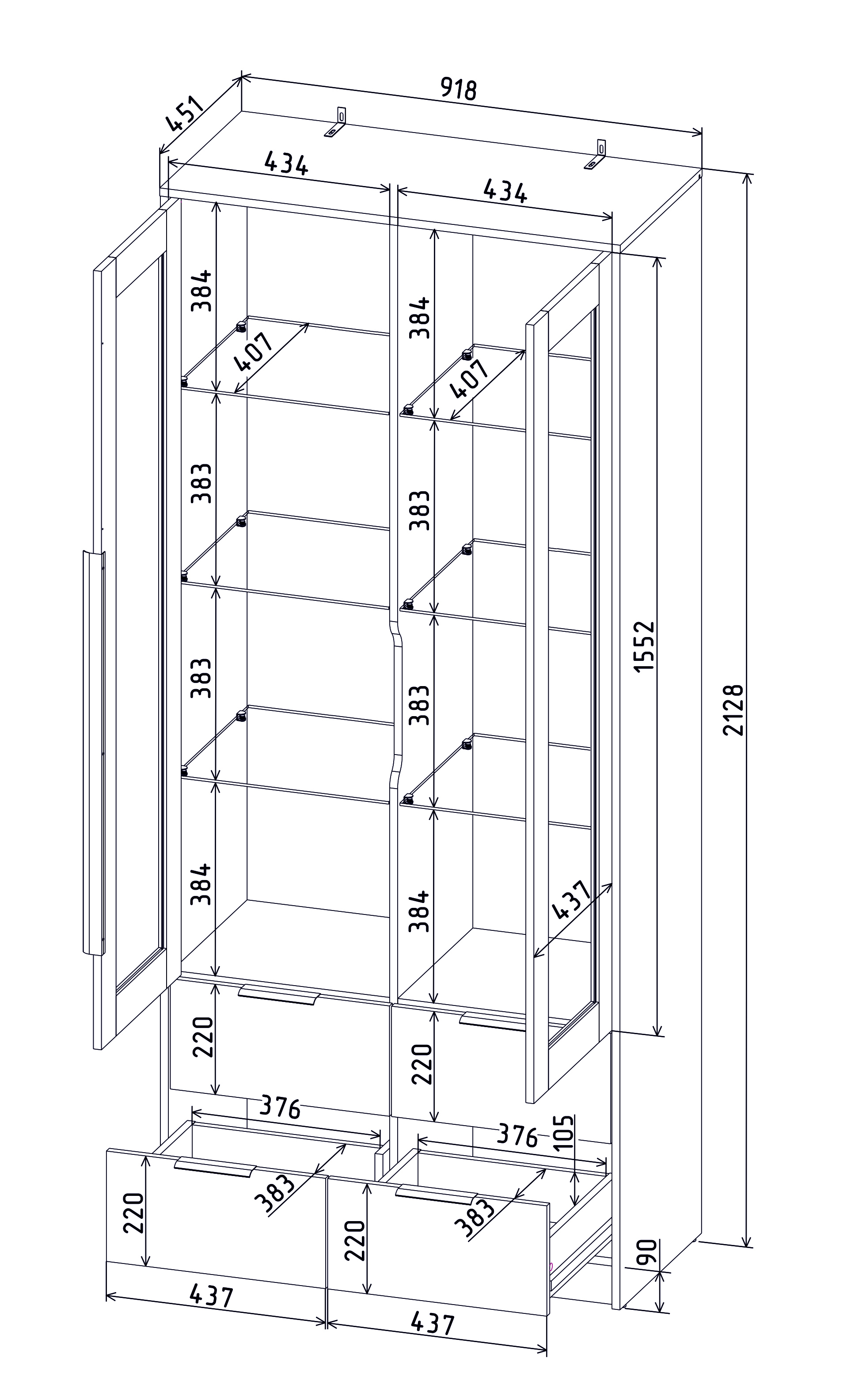 Шкаф с витриной Interline Концепт КТ-ШВ2 (антрацит/белый платинум) — фото 5