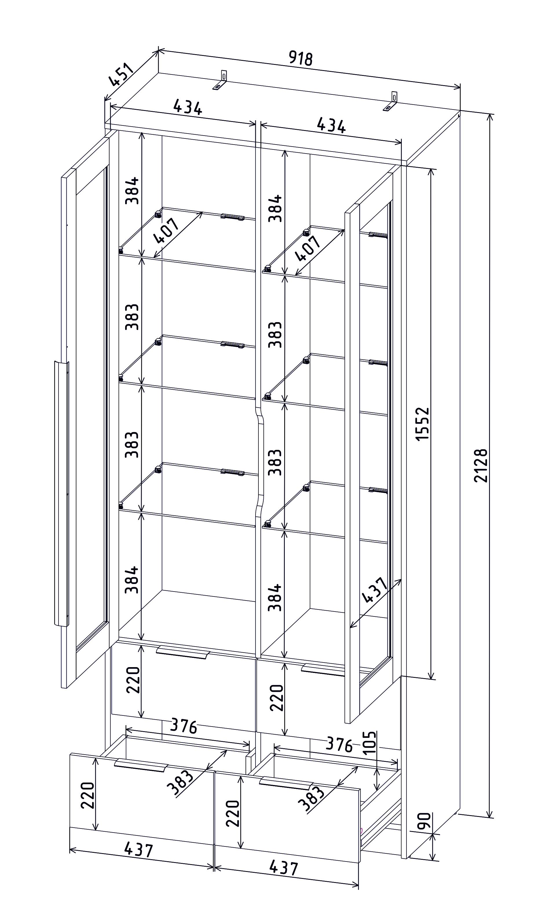 Шкаф с витриной Interline Концепт КТ-ШВ2 с подсветкой (белый платинум/антрацит) — фото 5