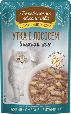 Влажный корм для кошек Деревенские лакомства Утка с лососем в нежном желе / 79218909 (70г) - 