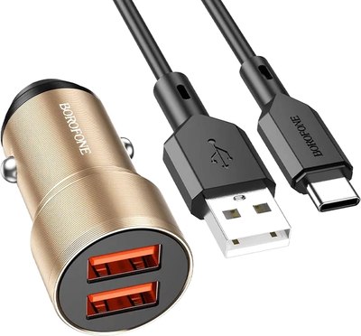 Зарядное устройство автомобильное Borofone BZ19B 36W двойной порт QC3.0 Type-C (золото) - 