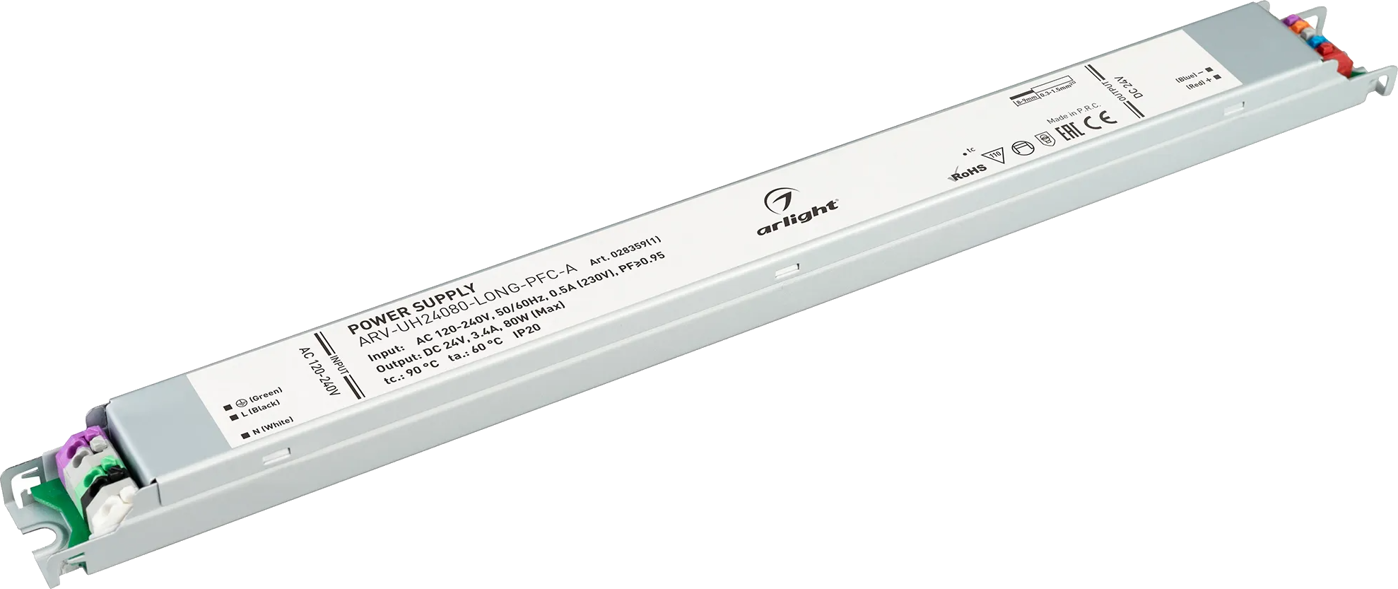 Блок питания для светильника Arlight ARV-UH24080-LONG-PFC-A 24V 3.4A 80W / 028359(1)