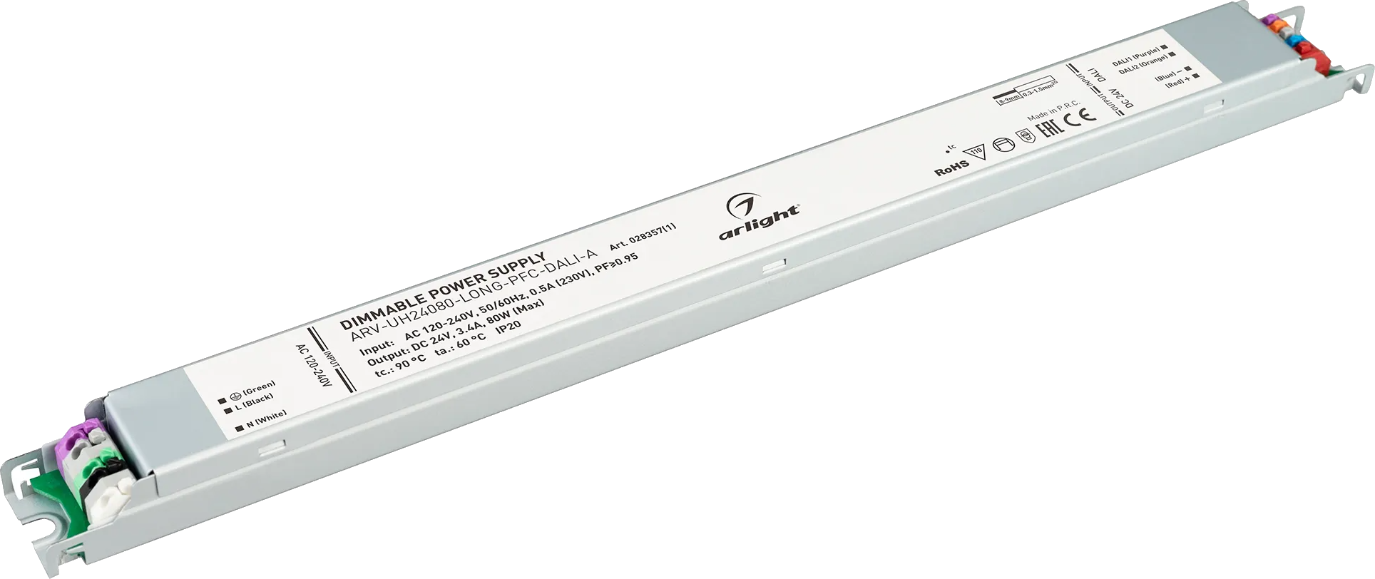 Блок питания для светильника Arlight ARV-UH24080-LONG-PFC-DALI-A 24V 3.4A 80W / 028357(1)