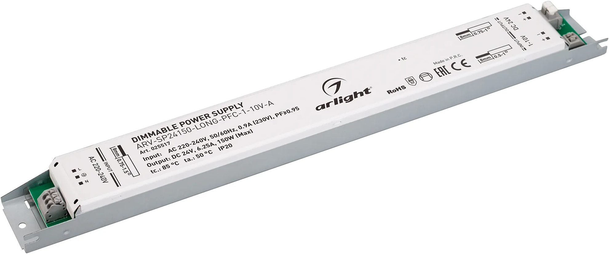 Блок питания для светильника Arlight ARV-SP24150-LONG-PFC-1-10V-A 24V 6.25A 150W / 025517
