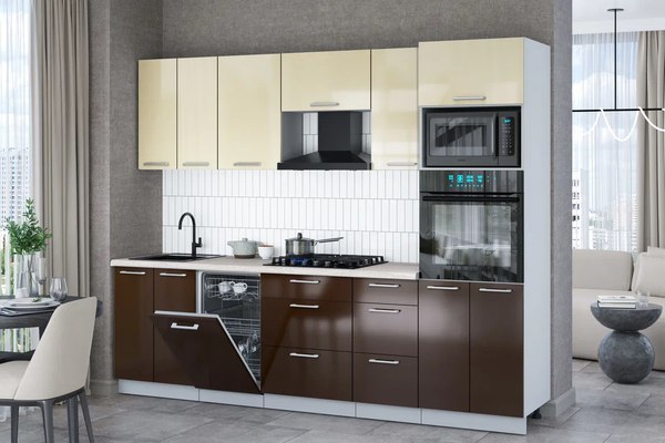 Купить Кухонный гарнитур Интерлиния Мила Gloss 2.65-ПМ3 в Бобруйске