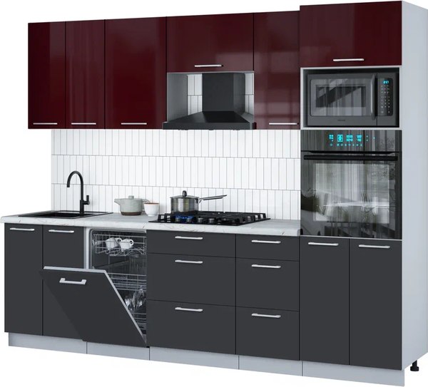 Кухонный гарнитур Интерлиния Мила Gloss 2.65-ПМ3