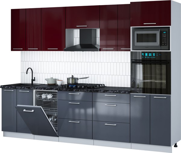 Кухонный гарнитур Интерлиния Мила Gloss 2.85-ПМ3