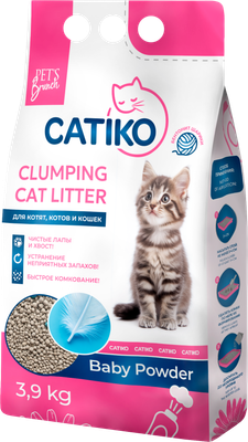 Наполнитель для туалета Catiko М Comfort   (детская пудра, 3.9кг) -