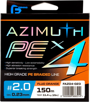 

Леска плетеная, Azimuth PE X4 150м Orange / FAZO4-023