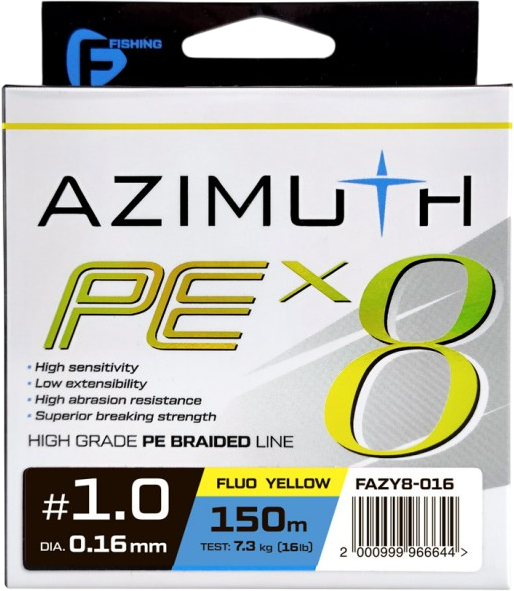 Леска плетеная F-Fishing Azimuth PE X8 150м Fluo Yellow / FAZY8-016 (0.16мм)