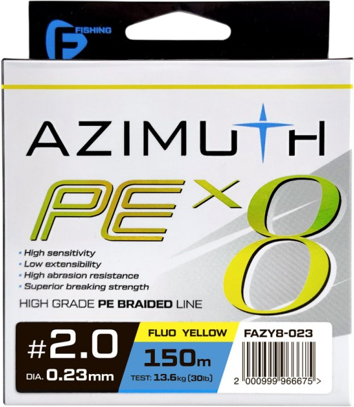 Леска плетеная F-Fishing Azimuth PE X8 150м Fluo Yellow / FAZY8-023 (0.23мм)