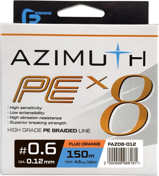Леска плетеная F-Fishing Azimuth PE X8 150м Orange / FAZO8-012 (0.12мм)