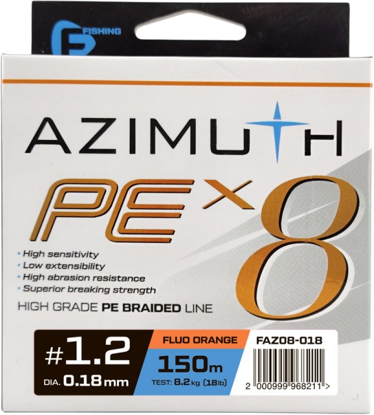Леска плетеная F-Fishing Azimuth PE X8 150м Orange / FAZO8-018 (0.18мм)