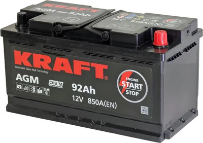 Автомобильный аккумулятор KrafT AGM 92 R 850A / AGM-L5. (92 А/ч) - 
