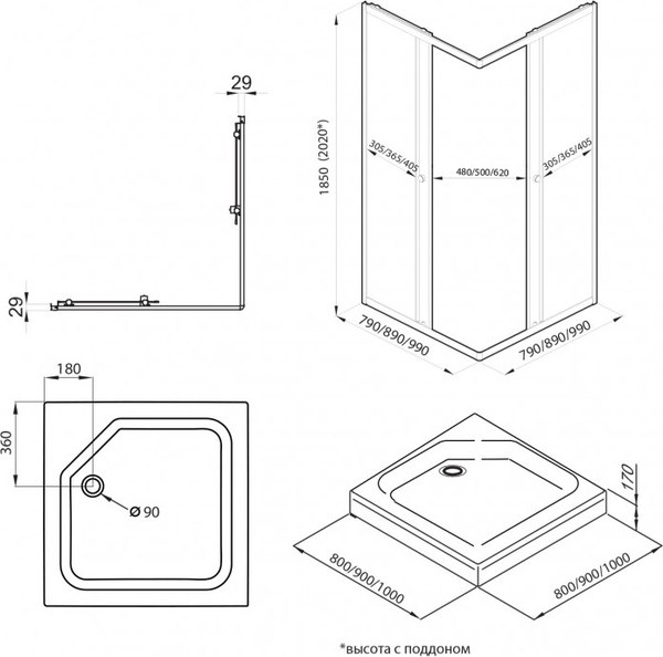 Купить Душевой уголок Maroni Stile Nero-GLS 80x80 / Щ0000063959 в Минске