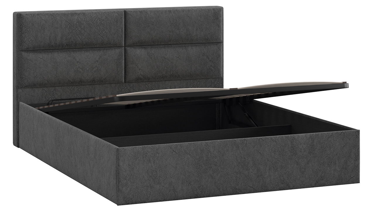 Полуторная кровать ТриЯ Глосс универсальная с ПМ тип 1 140x200 (микровелюр Wellmart Graphite) — фото 3