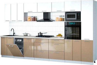 Кухонный гарнитур Интерлиния Мила Gloss 3.7-ПМ3 (капучино глянец/белый глянец/опал светлый) - 