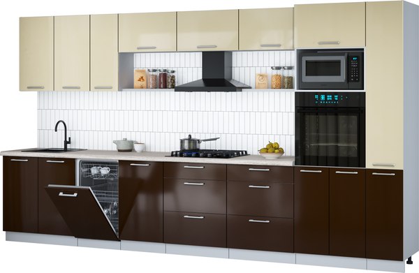 Кухонный гарнитур Интерлиния Мила Gloss 3.8-ПМ3