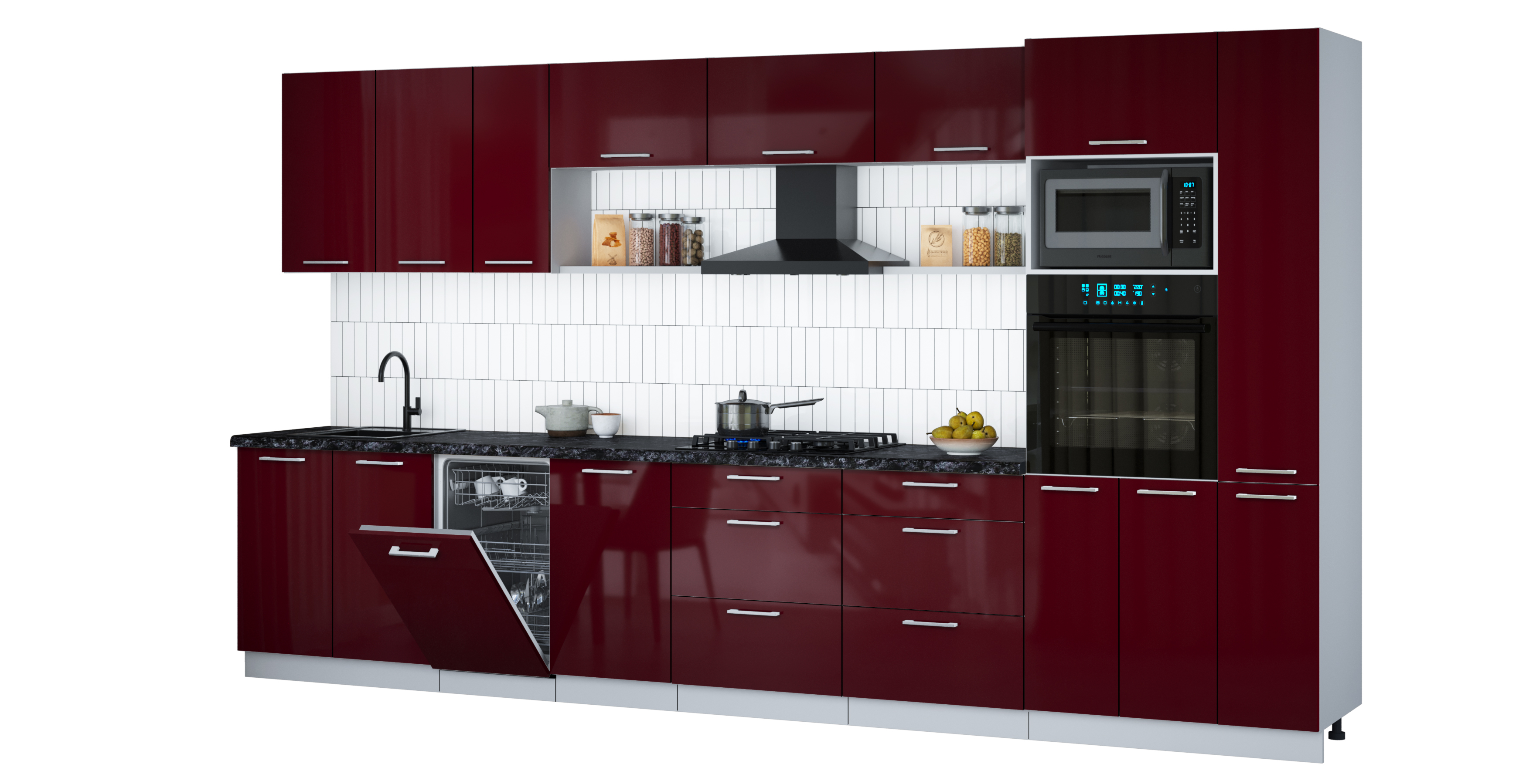 Кухонный гарнитур Interline Мила Gloss 3.8-ПМ3 (бордовый глянец/бордовый глянец/кастилло темный)
