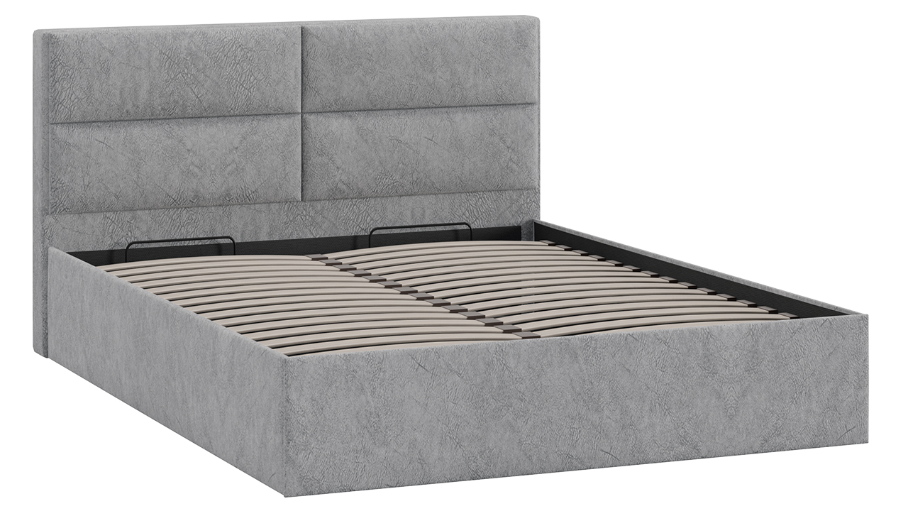 Двуспальная кровать ТриЯ Глосс универсальная с ПМ тип 1 180x200 (велюр Confetti Silver) — фото 2