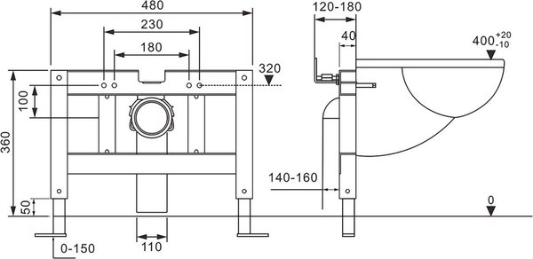 Унитаз подвесной с инсталляцией Abber Bequem AC1108P-AC0101P (с импульсным смывом)