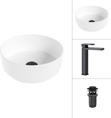 Умывальник со смесителем Lauter 21499-31 + Cascade 21СК0655BS с донным клапаном 21190B (черный матовый) -