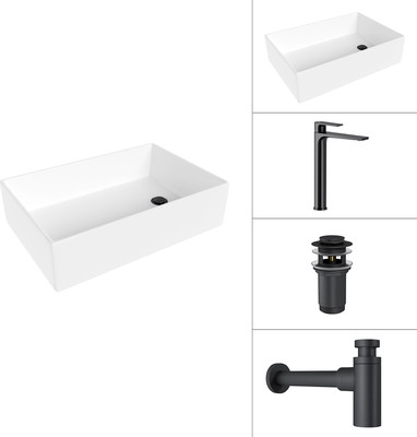 Умывальник со смесителем Lauter 21518-1 + Reef 21CK8678BS + сифон 21635B + дон.клапан 21190B (черный матовый) -