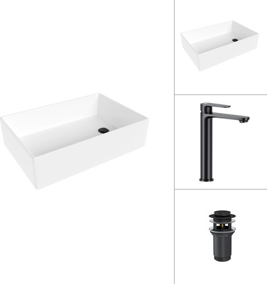 Умывальник со смесителем Lauter 21518-1 + Moon 21СК8691BS с донным клапаном 21190B (черный матовый) -