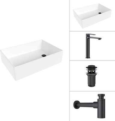 Умывальник со смесителем Lauter 21518-1 + Moon 21СК8691BS + сифон 21635B + дон.клапан 21190B (черный матовый) -