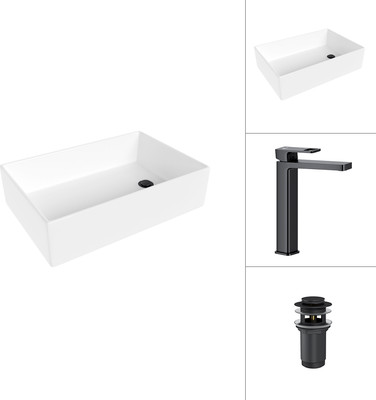 Умывальник со смесителем Lauter 21518-1 + Cascade 21СК0655BS с донным клапаном 21190B (черный матовый) -