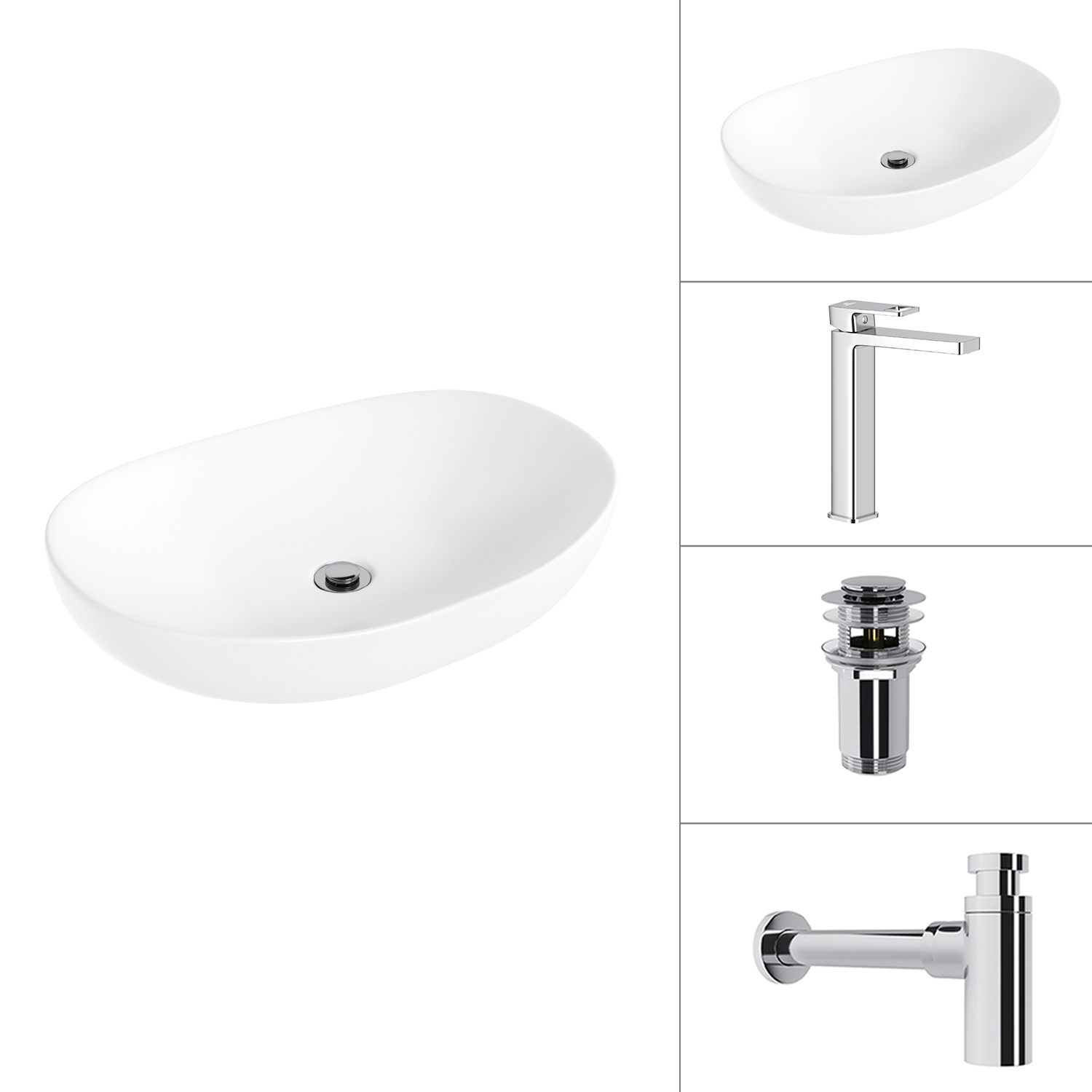Умывальник со смесителем Lauter 21502 + Cascade 21СК0655C + сифон 21635CH + дон.клапан 21190CH (хром)