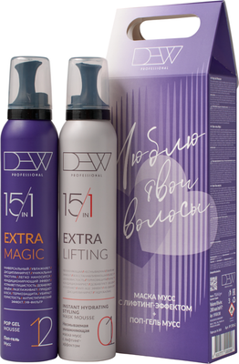 Набор косметики для волос Dew Professional Маска-мусс с лифтинг эффектом 15 в 1 + Поп-гель мусс 15 в 1 (200мл+200мл) - 