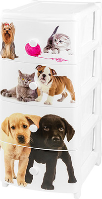 Комод пластиковый El Casa Питомцы 4-х секционный / 640031 (белый) - 