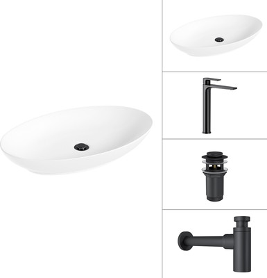 Умывальник со смесителем Lauter 21571 + Reef 21CK8678BS + сифон 21635B + дон.клапан 21190B (черный матовый) -