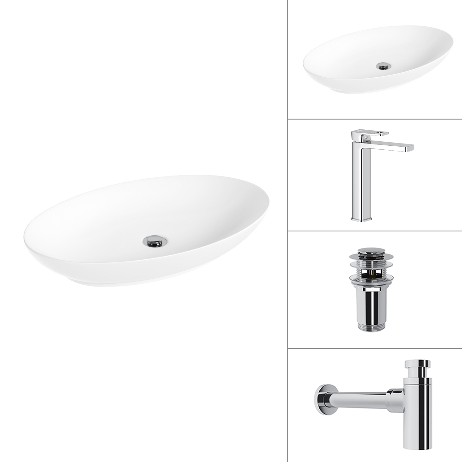 Умывальник со смесителем Lauter 21571 + Cascade 21СК0655C + сифон 21635CH + дон.клапан 21190CH (хром)