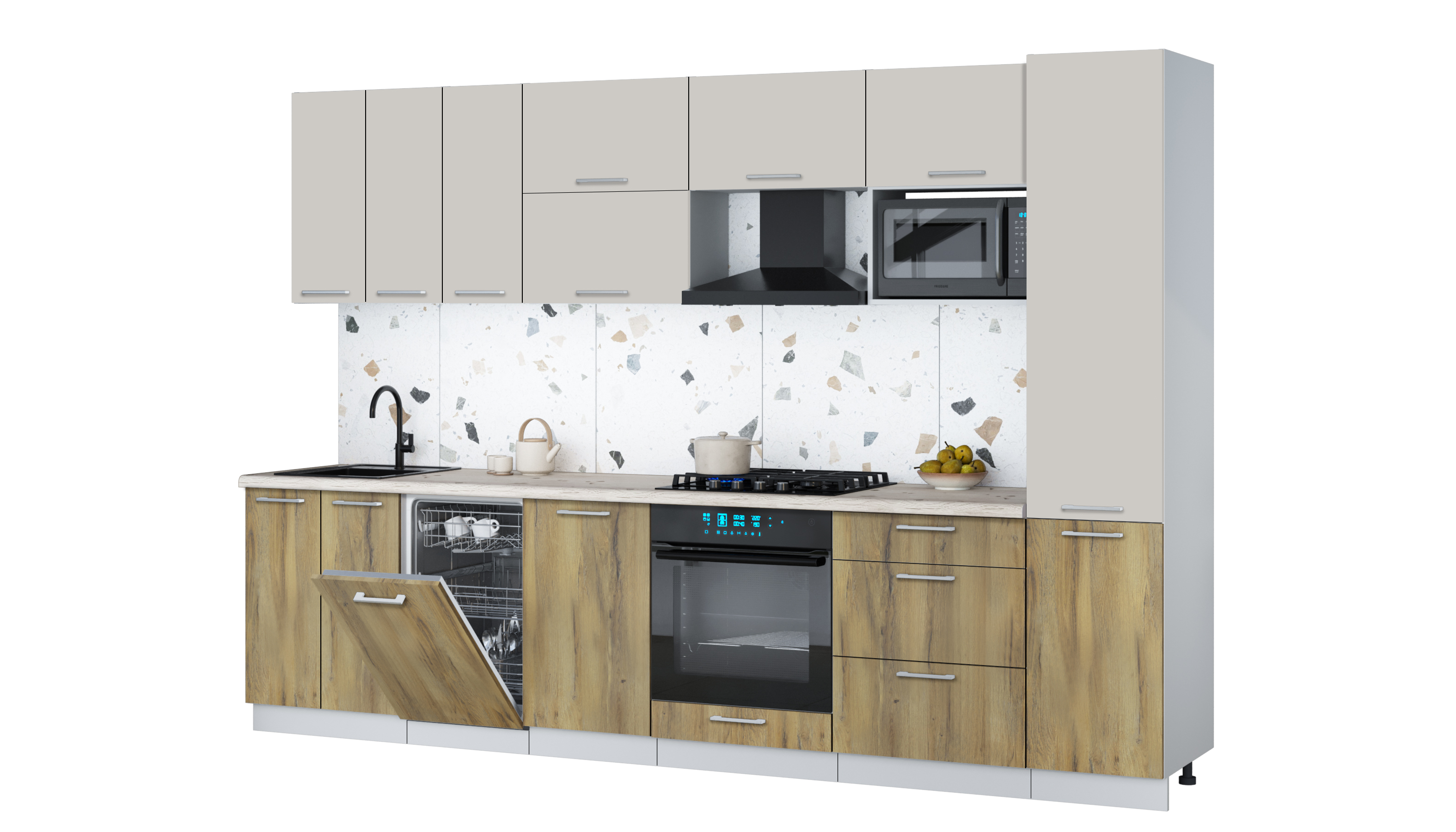Кухонный гарнитур Interline Мила Gloss 3.1-ПМ4 (дуб вотан/кашемир/бискайская сосна)