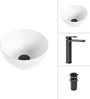 Умывальник со смесителем Lauter 21601E + Cascade 21СК0655BS с донным клапаном 21190B (черный матовый) -